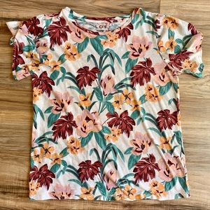 LOFT Notched Cap Sleeve Floral Tee - Med Petite